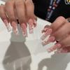 24 Pcs Long Square Press On Nails With Rhinestone Pearl Design White French Full Cover Wearable Fake Nail Tips