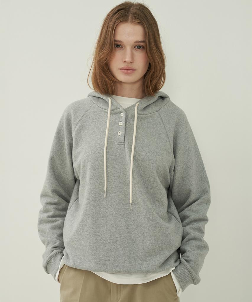 Basic Button Hoodie Sweatshirt - Gray