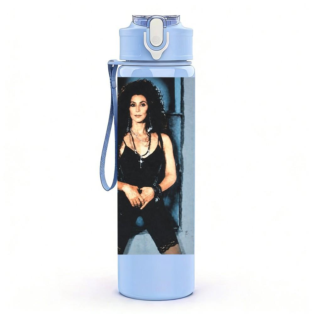 1PC Black Female Portrait A C 750ml Sports Water Bottle Leakproof Straw Lid Outdoor Office Home