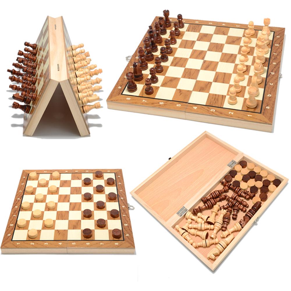 Magnetic Wooden Foldable Chess Set: 2-in-1 Educational Board Game 24cm