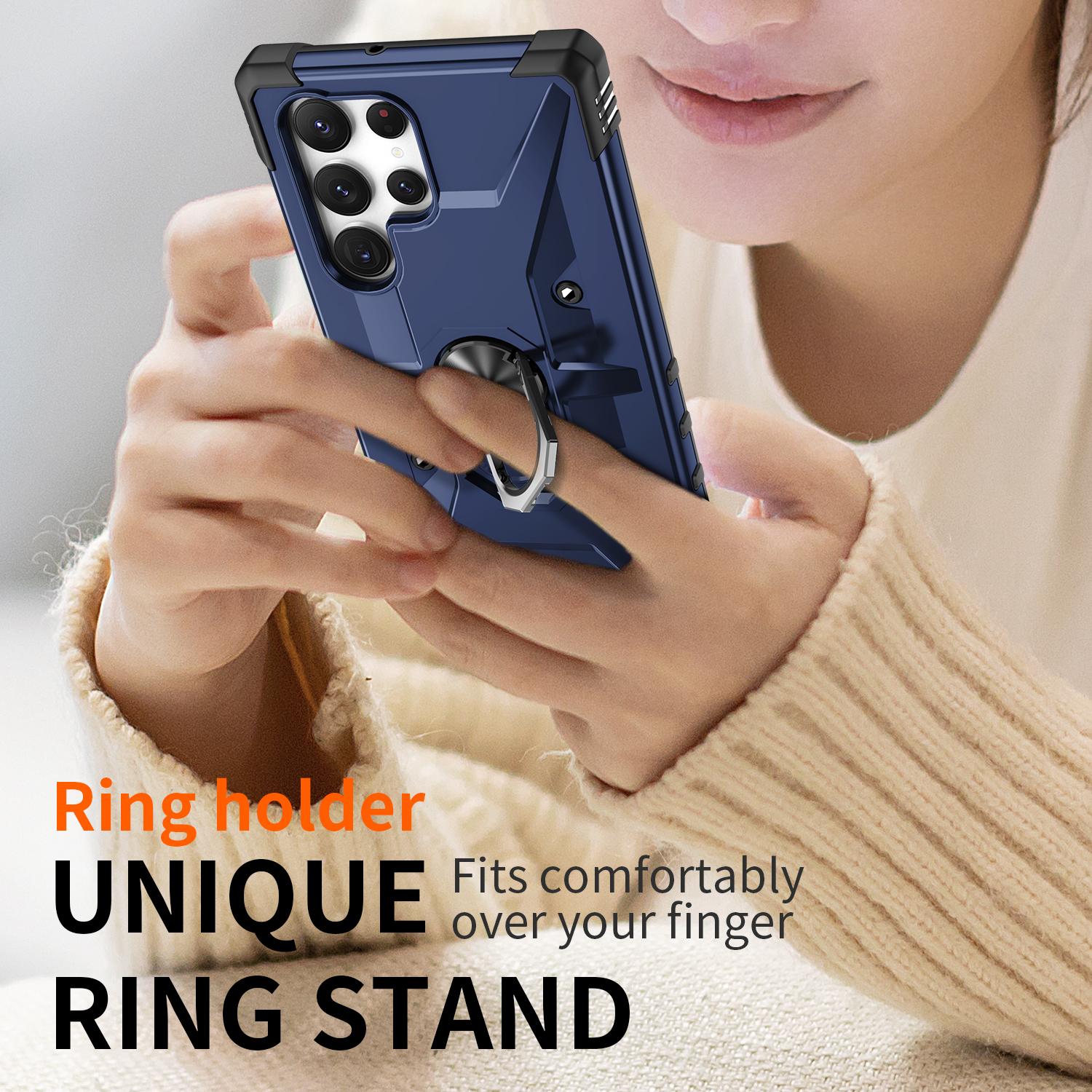

For Samsung Galaxy S24 Ultra Case PC+ TPU Hybrid Phone Cover with Ring Holder Kickstand Baby Blue