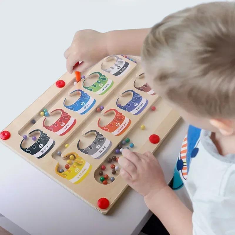 Children Montessori Toy Magnetic Pen Moving Ball Game Color Sorting Counting Board Fine Motor Training Sensory Educational Toys