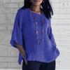 Women's Cotton Linen Round Neck Blouse 3/4 Sleeve Loose Casual Solid Color Summer Top