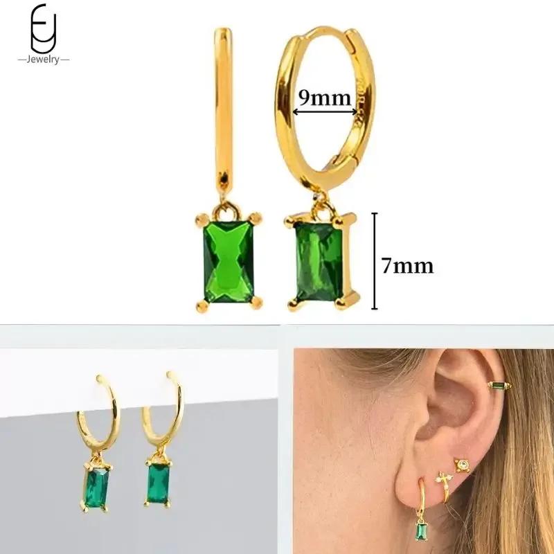 925 Silbernadel Grüne Zirkon Gold Ohrringe Herz Creolen für Damen Zarte Steckerohrringe Luxuriöser Schmuck Geschenke