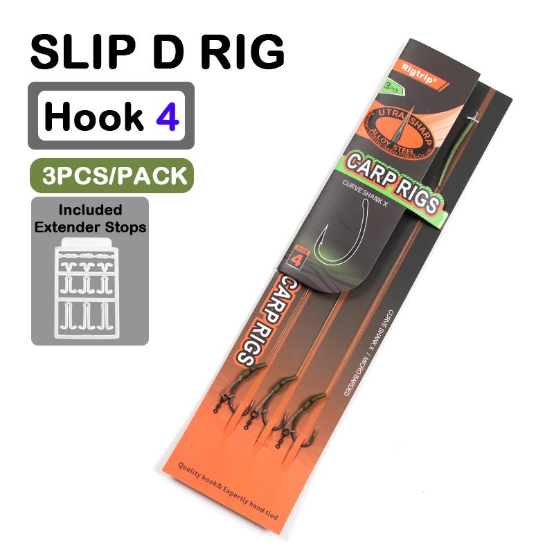 3pcs/pack Carp Fishing Rig Slip D Rig Hair Rig With Quick Change Swivel Curve Shank Hook Size 2/4/6 PTFE Coating High Carbon Steel