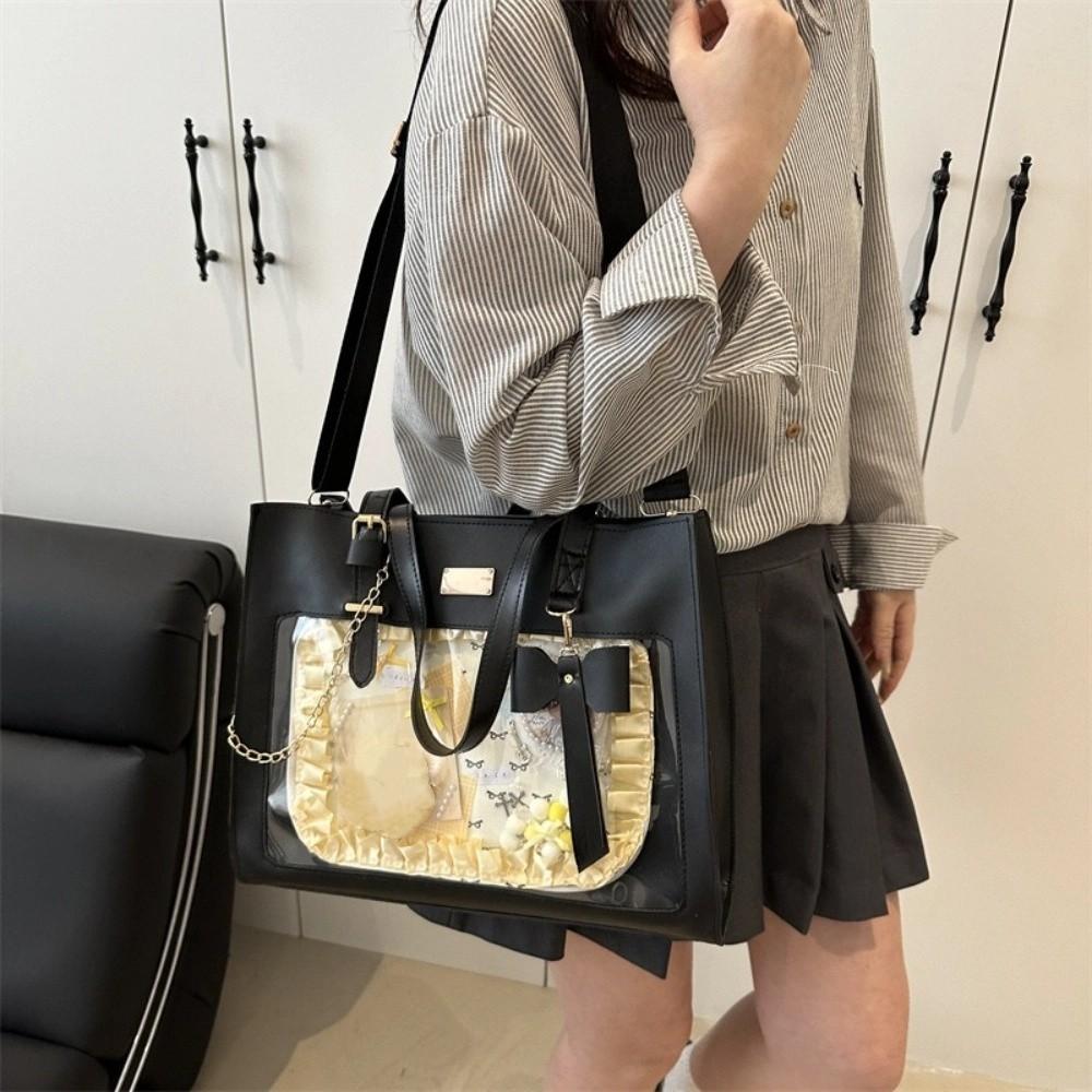 Sac à Bandoulière Y2k JK Sac Cabas en Toile à Nœud Mode Sac Itabag Transparent Étudiant
