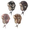 Cosy Fleece Lined Checkered Ear Muff Hat for Outdoor Activities Daily Commute Unisex Design Cold Resistant