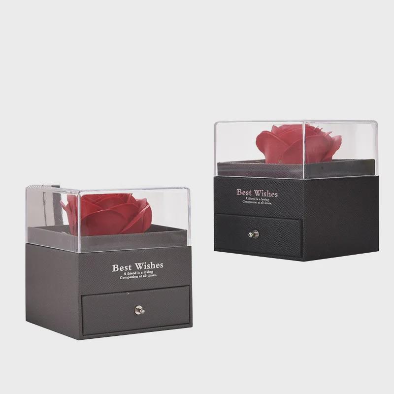 520 Valentine's Acrylic Rose Jewelry Gift Box: Eternal Flower, Lipstick, Perfume Packaging