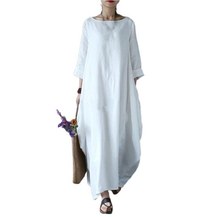 Plus Size Women Vintage Loose Round Neck Spring Dress for Daily Wear