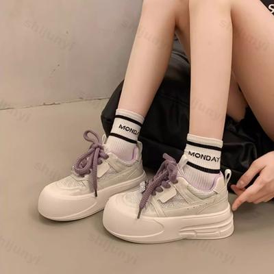 Women's Platform Sneakers Autumn New Outdoor Non Slip Comfortable Casual Shoes Height Increase Fashion Lace Up Board Shoes