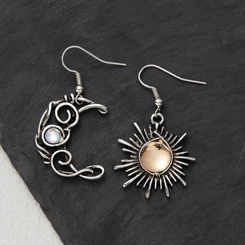1 Bohemian Style Sun and Moon Crystal Earrings for Women's Fashion Jewelry Gift