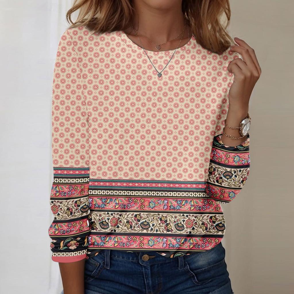 Long Sleeve Shirts For Women Cute Print Graphic Tees Blouses Casual Plus Size Basic Tops Pullover