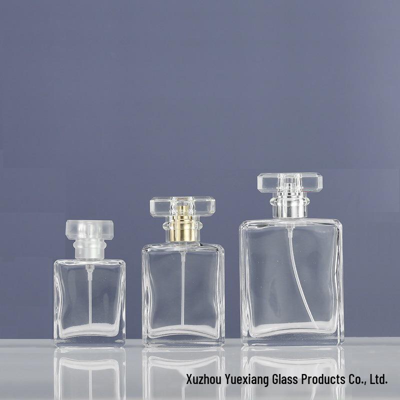 Transparent Glass Perfume Bottles - Square Spray and Screw Cap Design for Travel