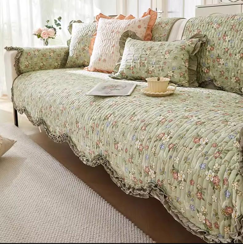 Curled Edge Rural Style Cotton Couch Mats Comfortable Soft Non Slip Sofa Towel Versatile Colorful Living Room Sofa Cover