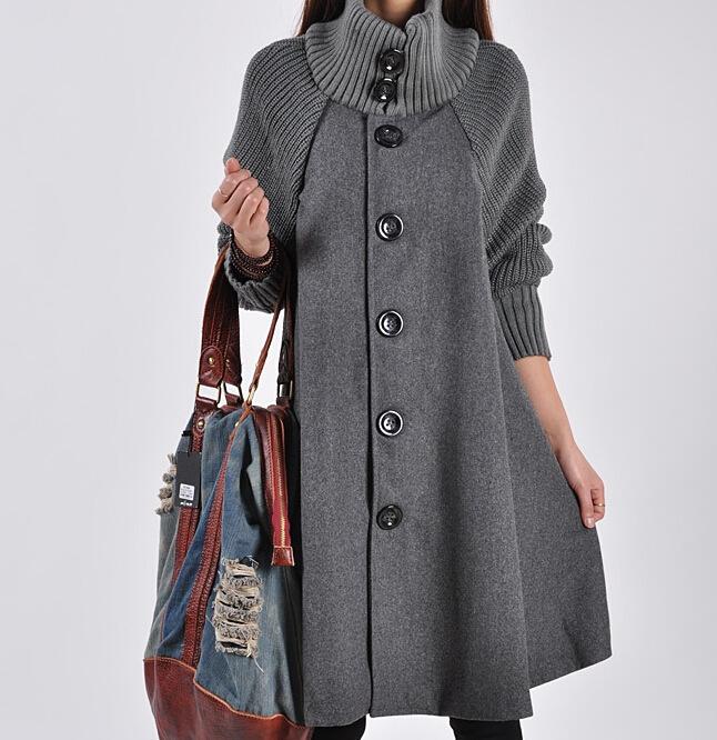 Cappotto Tweed da Donna Autunno e Inverno Tinta Unita Maniche Lunghe Semplice Caldo Trench