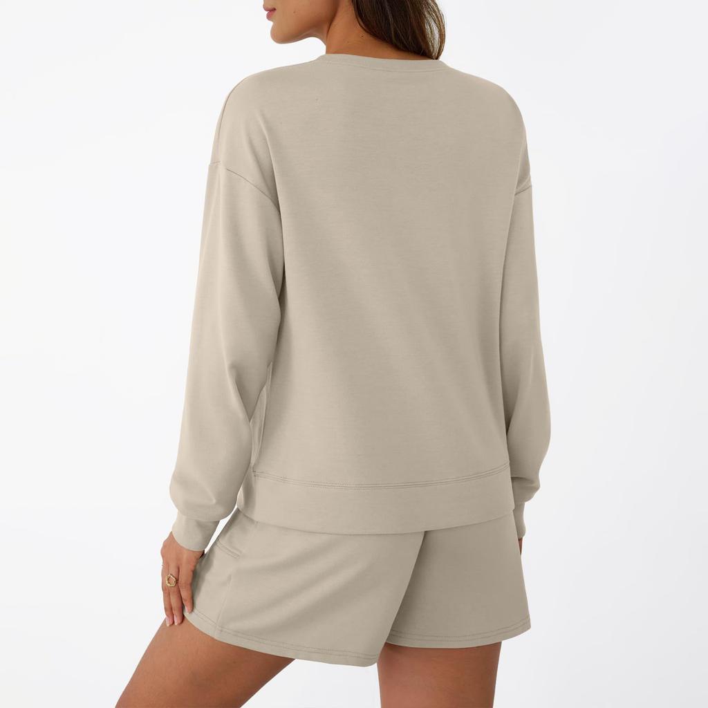 Women's Solid Color Round Neck Long Sleeve Shorts Fashionable Casual Two-piece Sweatshirt Suit