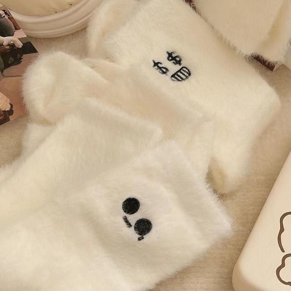 2 páry kawaii dívčích jahodových norkových vlněných ponožek na kotník, nové zimní plyšové ponožky, zůstaňte doma