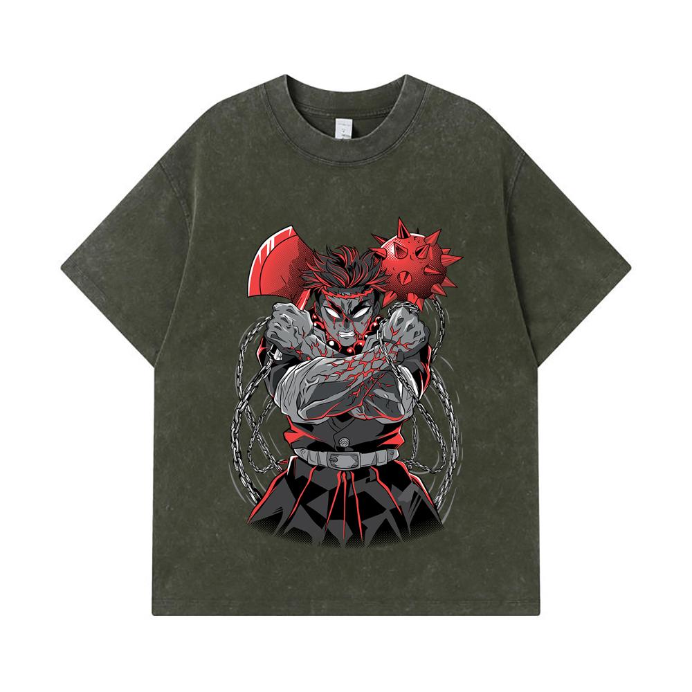 

275 GSM Washed T-shirts 100% Cotton Demon Slayer V24 Gyomei Print Unisex Heavy Cotton T Shirt S армия зеленый