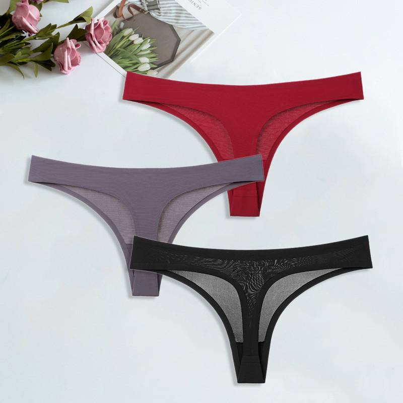 Ice Silk G-String for Women Sexy Seamless Thongs Panties Cotton Women Underwear Girls Ladies Bikini Briefs Lingerie 3 Pcs/set