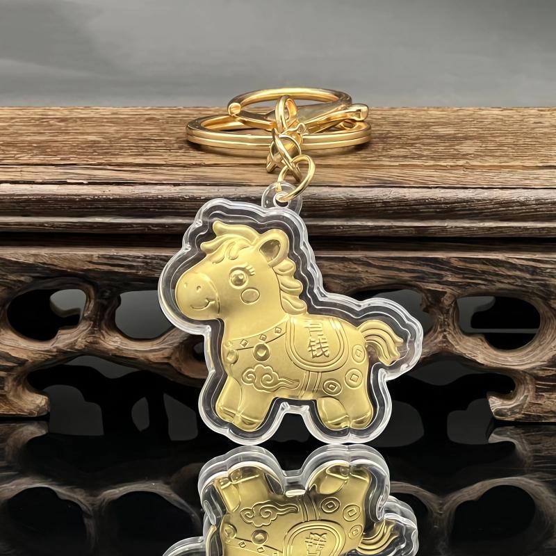 2026 Zodiac Horse Keychain, Imitation Gold Foil Lucky Wealth Phone Chain Lanyard, New Year Souvenir Gift