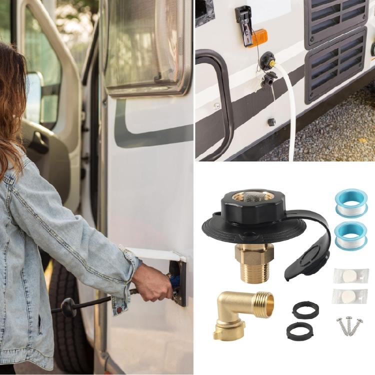 Easy To Install Marine Motorhomes Boat And Trailer Water Inlet Flange With Protective Brass Check Valves And Hose Elbow