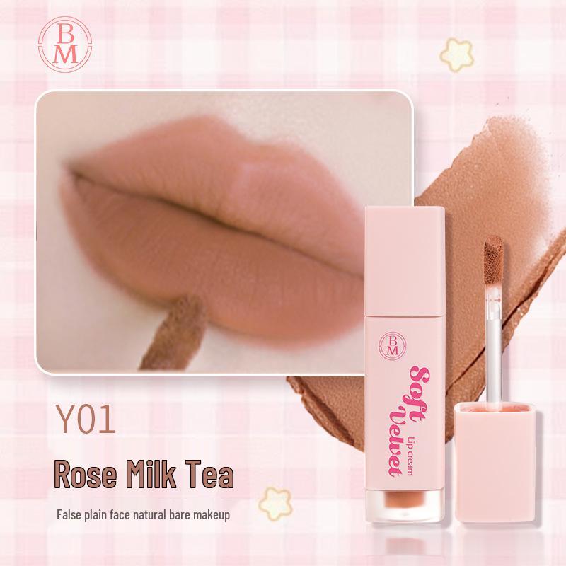 BM Lip Glaze: Lightweight Silky Matte, Soft Velvet Texture, Non-Staining, Fills Lines, Brightens Lips.