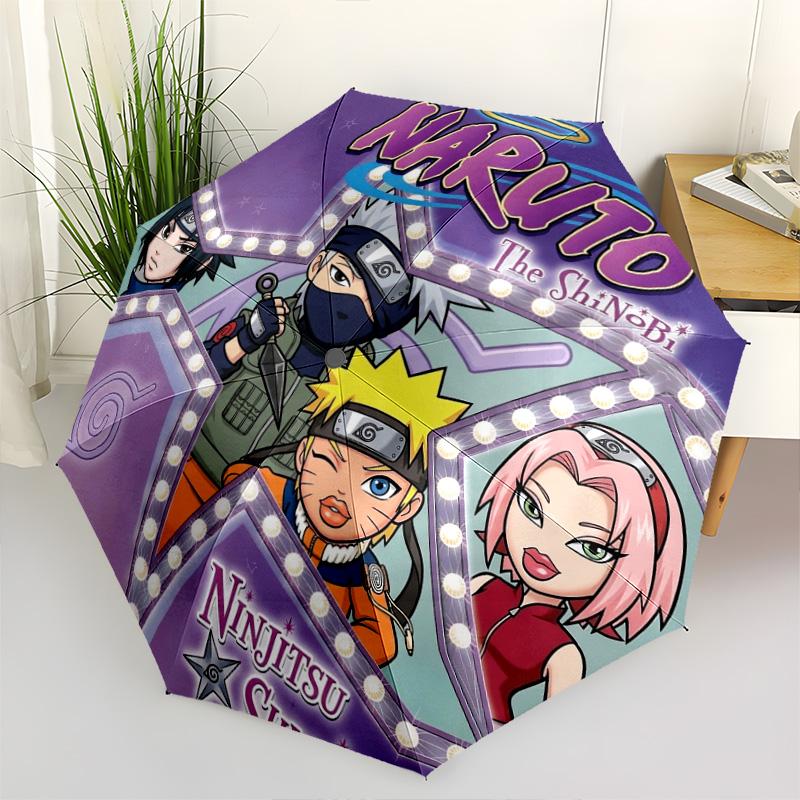 1 PC Automatic Folding Umbrella - Naruto Sasuke Rivals Pattern Portable Foldable Design With 8 Ribs Christmas Birthday Gifts
