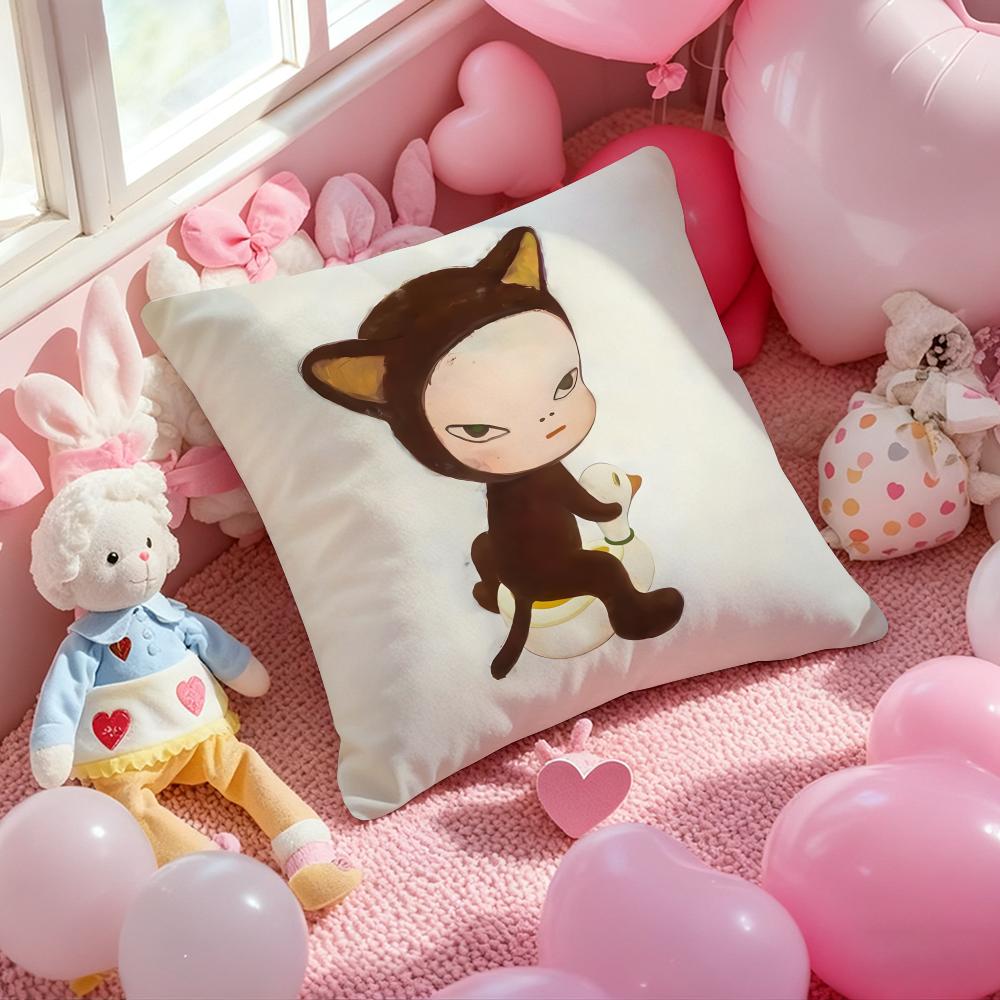 ART Йоситомо Нара Наволочка с принтом узора для дивана в гостиной и декора спальни 12x12Inch