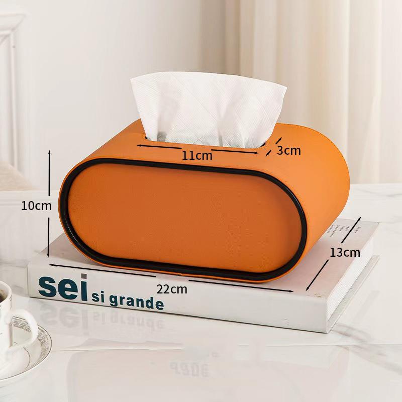 Tissue Box Luxury High Quality Light Luxury High-end Living Room Paper Box Creative Oval Leather Bedroom Desktop Napkin Storage
