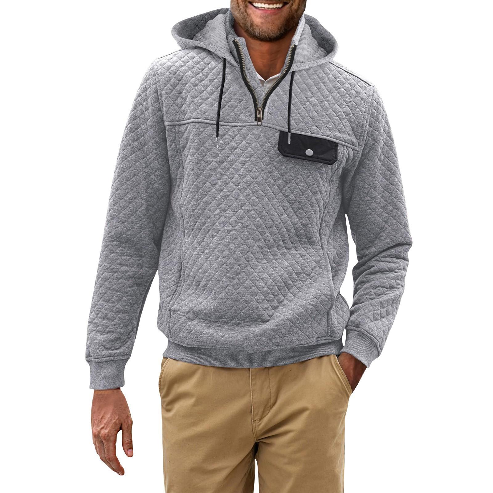 

Men s Solid Color Plaid Hooded Sweatshirt Men s Casual Pocket Half Zipper Hooded Sweatshirt M