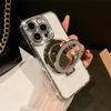 For iPhone 16 Pro Max Luxury Glitter Holder Stand Plating Frame Phone Case For iPhone 11 12 13 14 15 16 Plus Flash Diamond Cover