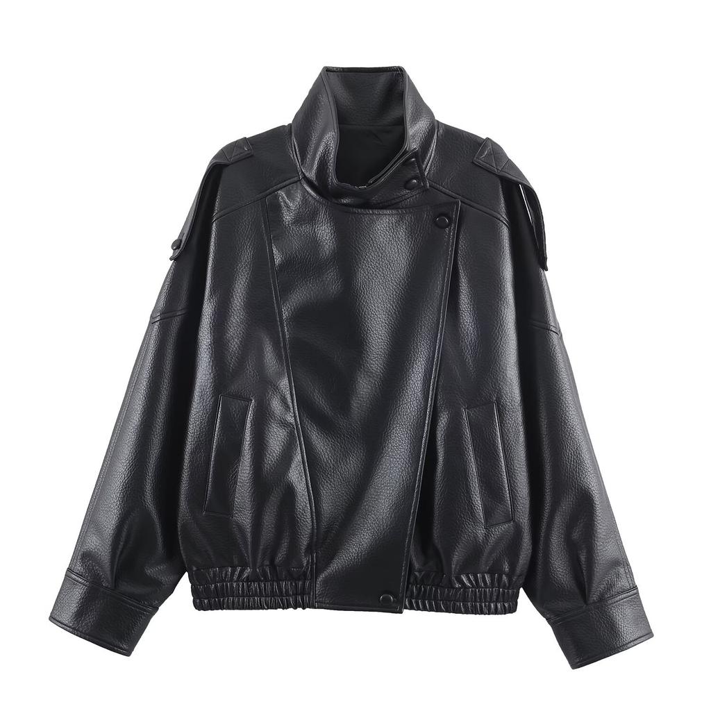 European and American style, new women's clothing, fashionable, versatile, cross-border foreign trade wholesale imitation leather jacket