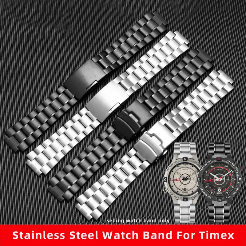 Edelstahl-Uhrenarmband für Herren TIMEX T2N720 T2N721 TW2R55500 T2N721 Uhrband 24*16mm Anstoßende Silber Schwarz Armband