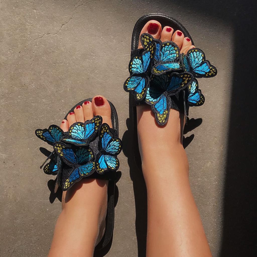 Women Summer Butterfly Slippers Fashion Craft Embroidery Three -Dimensional Butterfly Sandals And Slippers Beach Shoes Flip Flops