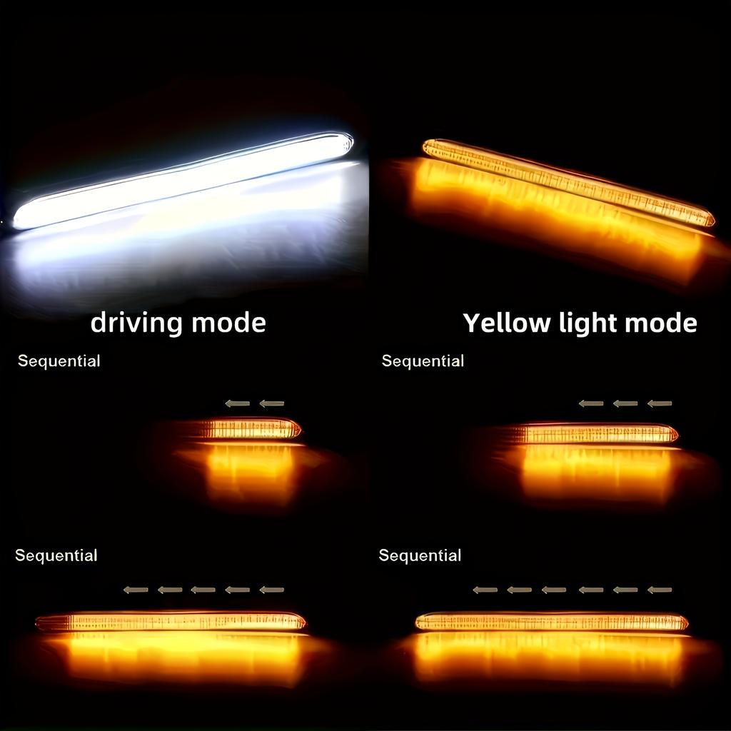 2pcs Car LED Decorative Light Strips, Car Grille Mesh Lights, Car Front Bumper Lights, Dual Color White And Yellow Atmosphere Lights