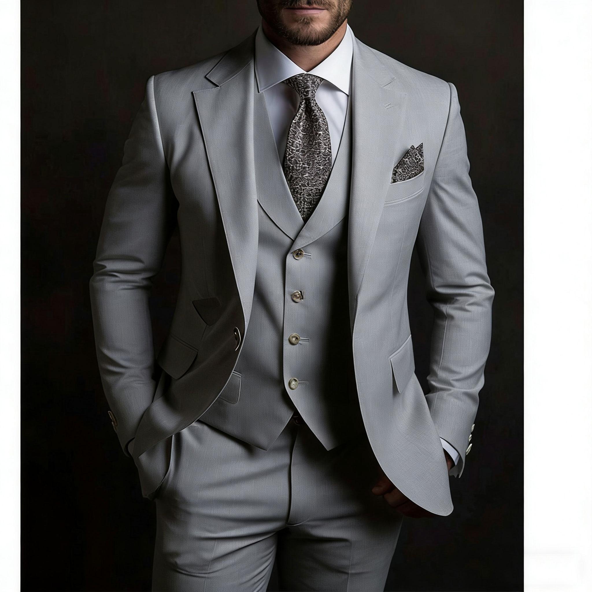 

Високоякісні чоловічі костюми 3-piece Піджак Штани Жилет Slim Fit Вбрання для випускного вечора Вечірки На замовлення 2025 Розкішний Блейзер Індивідуальний пошив L сірий