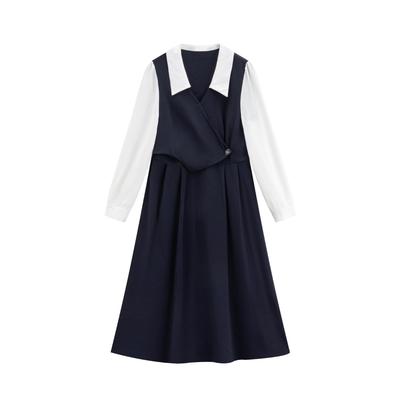 Autumn Fashionable Design Dress for Women's Fake Two-piece Commuting Dress