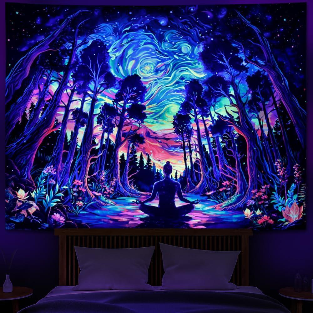 Tapestry heopapin dark night psychedelic forest meditation 75x100