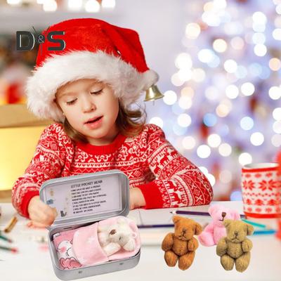 Piccolo orsetto di peluche tascabile, piccolo orsetto di peluche in una scatola di latta, motivazionale, con trapunta per dormire, regalo di compleanno per Natale e simpatia