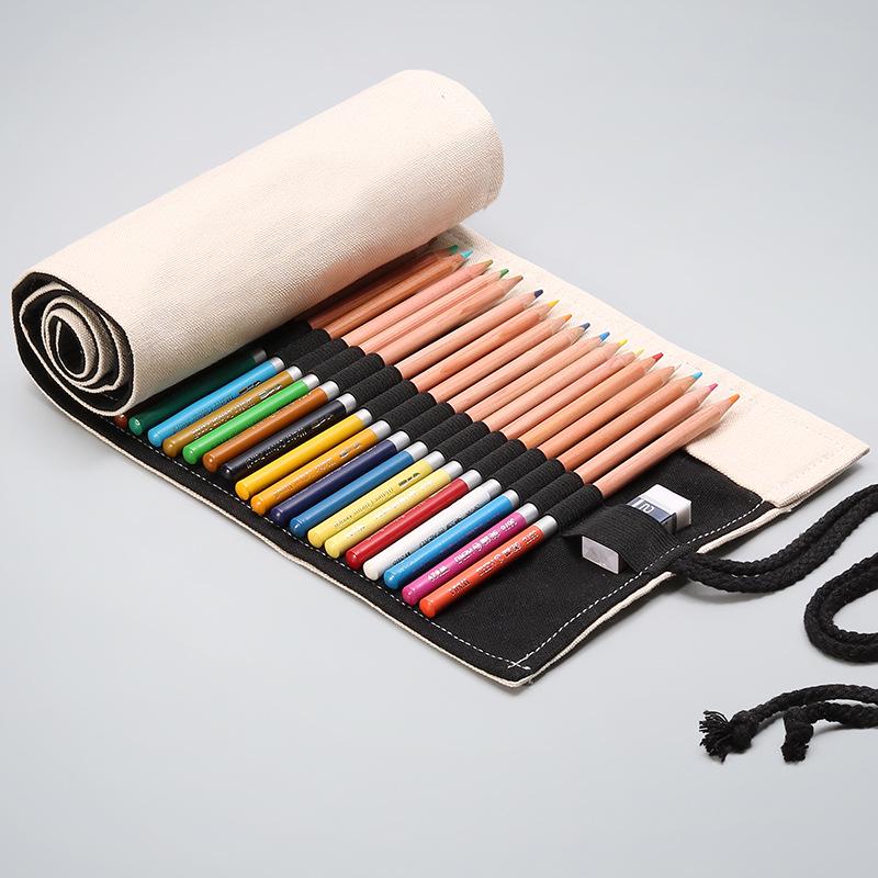 Solid Color Handmade Canvas Pencil Roll - Large Capacity Storage Bag for Boys and Girls