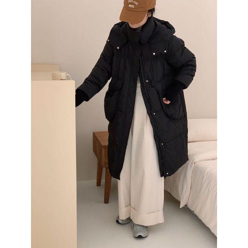 Women's 2025 Winter Hooded Mid-Length Korean Style Down Jacket: Loose, Thick, Warm & Slimming