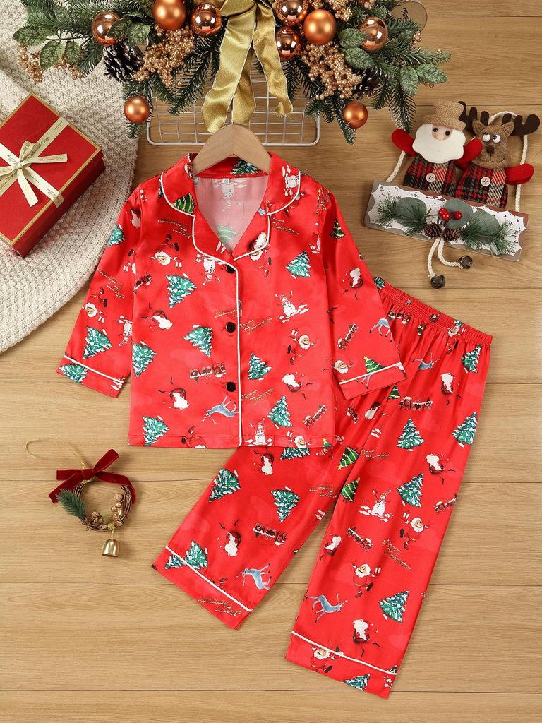 Through 1615 Autumn Flame-Retardant Christmas Pajamas Set for Kids - Festive Print Sleepwear