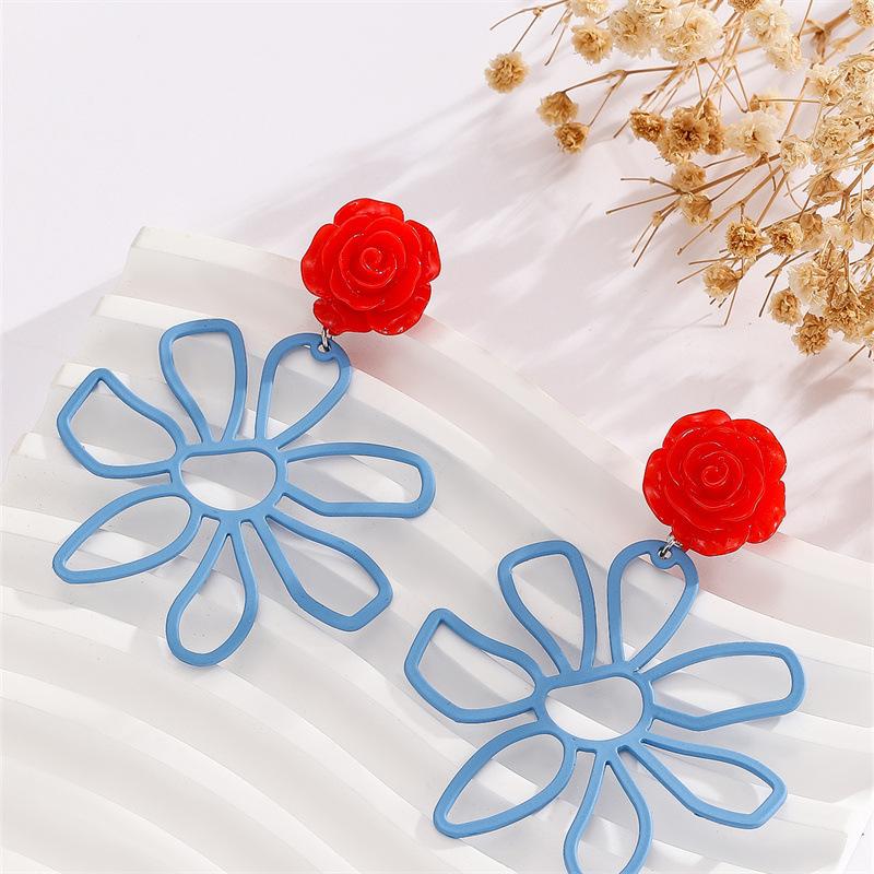 Warm Rose Characteristic Flower-shaped Earrings Beach Style Ethnic Style Exaggerated Earrings for Women