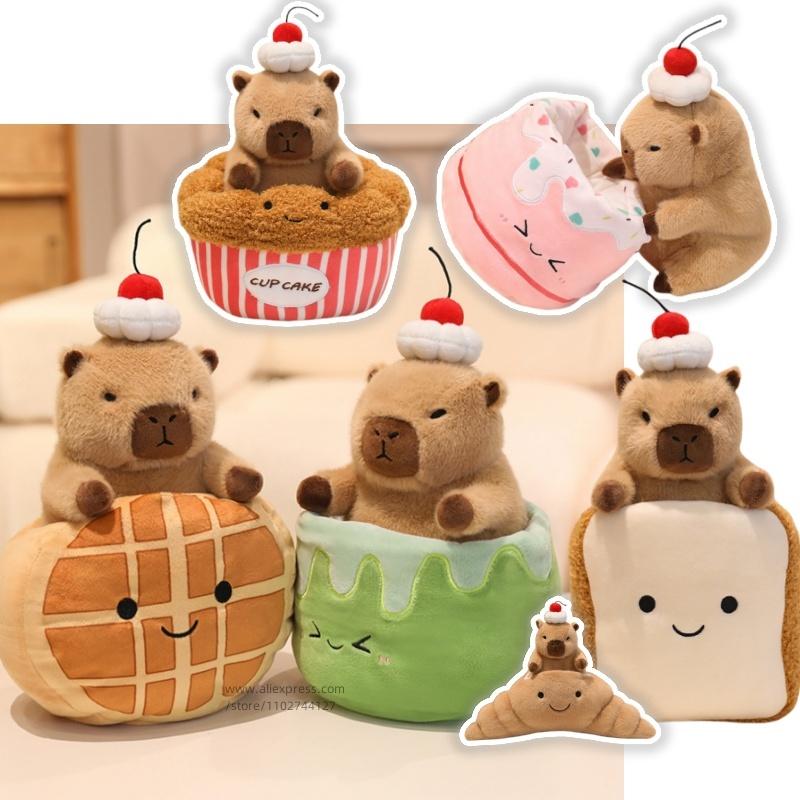 Cute Capybara In Cup Cake Plushie Small Capibara Hiding In Toast Croissant Pineapple Bun Food Snack Plush Toys For Kids Birthday