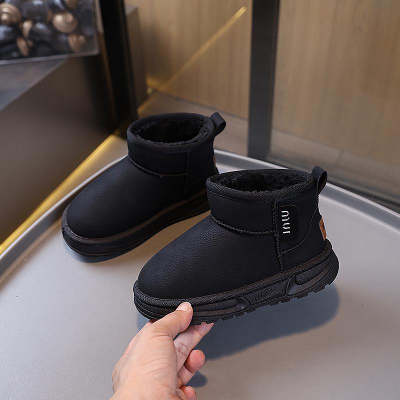 Children's Snow Boots Winter New Girls Fashion Short Boots Medium and Older Children's Fleece Thickened Leather Boots Boys' Warm Cotton Boots