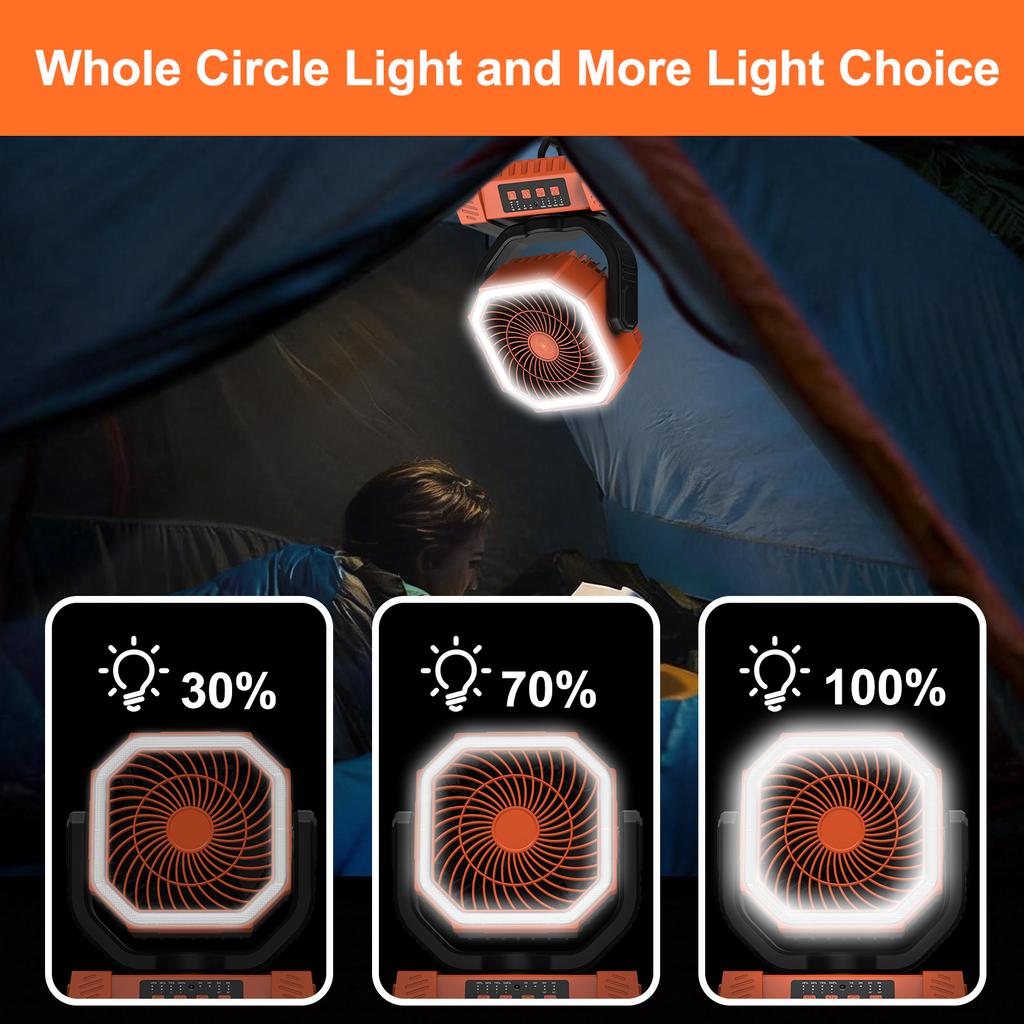 20000mAh Tent Fan, Rechargeable Camping Fans for Tents with Auto-Oscillation, Remote Timer LED Lantern, Hanging Hook 4 Speeds for Fishing Power Outage