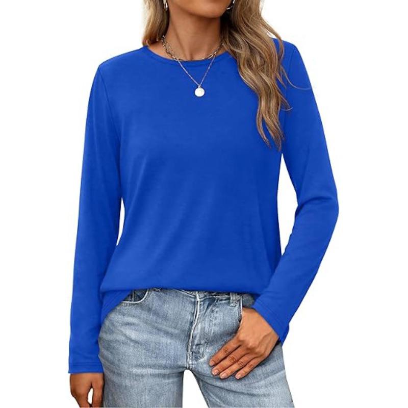 Women's Fashion Casual Long Sleeve Round Neck Pullover Top Blouse