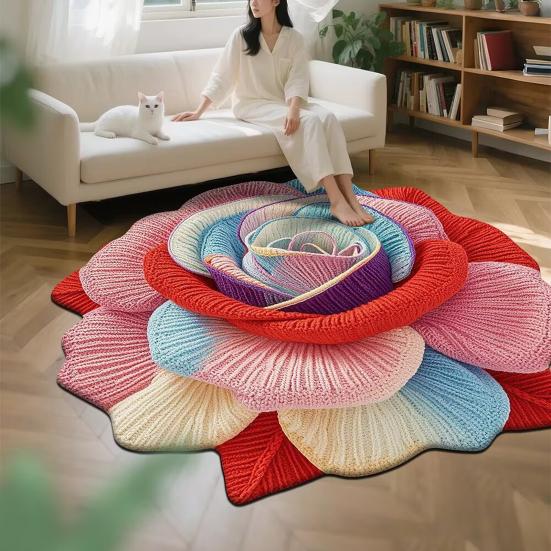 Tapis de sol 3D à fleurs Yousheng Absorbant Séchage rapide Irrégulier Moelleux Floral Lavable Antidérapant Salon Chambre Salle de bain Cuisine Décoration