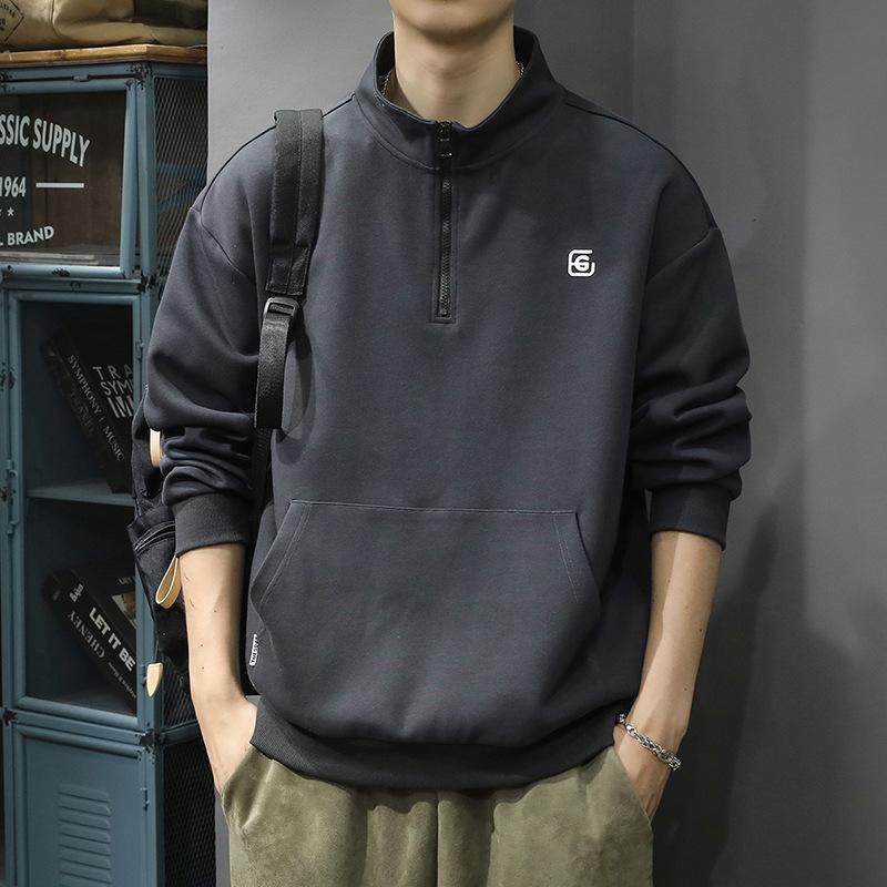 Trendy Brand Heavy Retro Half-Zipper Sweater Men'S Loose Large Size American Sports And Leisure Pullover Long-Sleeved Jacket