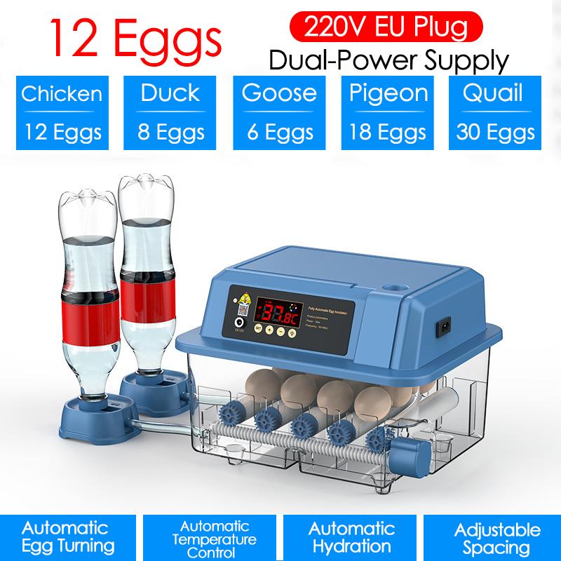 6/9/12 Eggs Incubator Fully Automatic Turning Hatchery Incubator Brooder Machine Farm Animals Egg Digital Temp Control Incubator